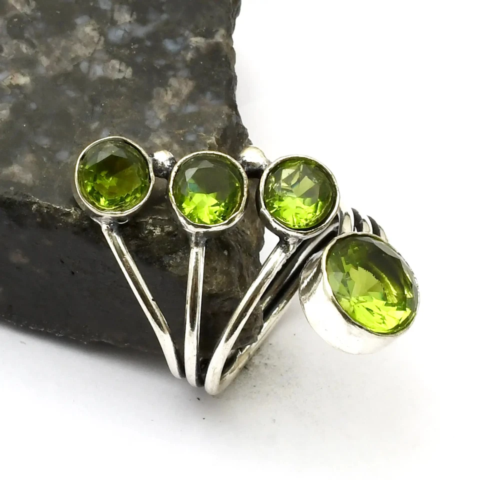 Anillo de piedras preciosas de peridoto hecho a mano joyería regalo para Navidad talla EE. UU. 7,75 AR 38448 Foto 1 de 1
