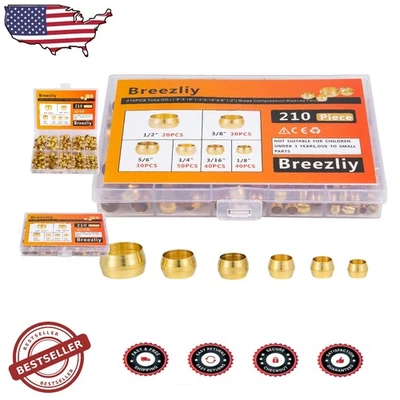 Heavy Duty 210pc Brass Compression Ferrules 6 Sizes Tubing Connector Kit - Image 1 of 4