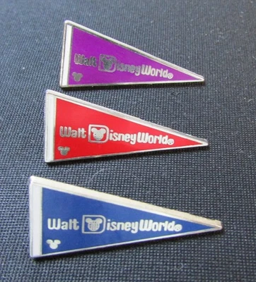 Disney 2012 Walt Disney World Pennant Flag Trading Pins Set of 3-red blue purple - Image 1 of 2