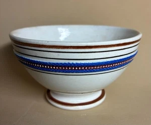 Mochaware Master Salt Raised Beaded Feathered Band Footed 19thc Pottery 3.5" - Picture 1 of 7