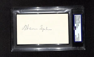 Warren Spahn Signed Index Card Baseball Milwaukee Braves HOF PSA Auto Slab - Picture 1 of 2