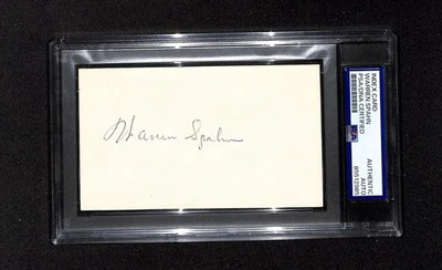 Warren Spahn Signed Index Card Baseball Milwaukee Braves HOF PSA Auto Slab - Image 1 of 2