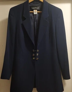 Vintage Louis Feraud Damen 10 Wolle Blau Blazer Jacke Taschen Kette Logo Knöpfe - Bild 1 von 12