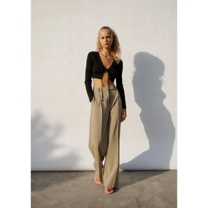 Zara Wide Leg Pants with Darts Trouser Pants Women's Size Medium in Khaki - Picture 1 of 17