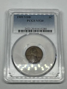1909 P VDB 1C Philadelphia Mint Lincoln Wheat Penny - Coin Graded PCGS VF20 - Picture 1 of 4