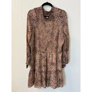 ML Monique Lhuillier Leopard Print Dress Smocked Long Sleeve Mini Sz 10 - Picture 1 of 7
