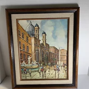MCM Piazza Navona Oil Painting~City Scape~Rome Italy~Orig Frame 1970s 13x16” - Picture 1 of 14