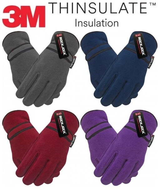 ROCKJOCK NEW LADIES/WOMENS POLAR FLEECE THERMAL GLOVES THINSULATE RED/PURPLE/BLACK/OLIVE