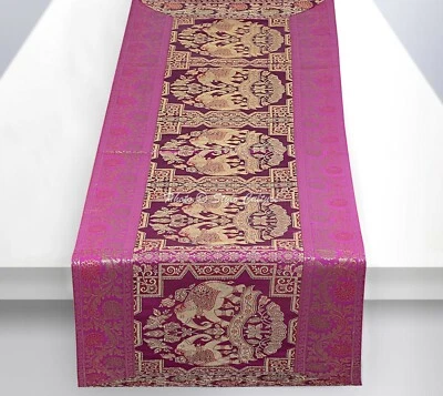 Table Runner Brocade Silk Party Cloth Cover Indian Tapestry Runner Decor Art - Image 1 of 4