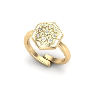 Hexagon Shape Brass Enamel Ring Gold Plated Zirconia Jewelry Adjust US-7 to US-9 - Picture 1 of 4