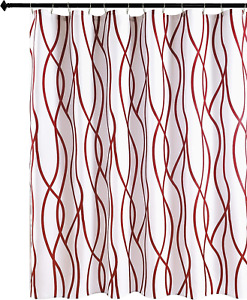 Extra Long Textured Fabric Shower Curtain 72 Inches by 72 Inches, Burgundy Print