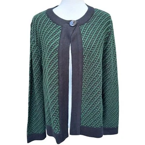 Vintage 1980’s Carducci Women’s XL Navy Blue & Green  Cardigan Sweater - Picture 1 of 12