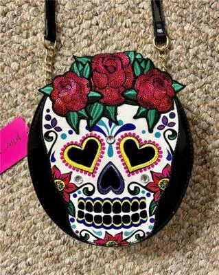 BETSEY JOHNSON Black CANDY KITSCH Sugar SKULL Rose DAY OF DEAD Crossbody BAG NWT - Image 1 of 4