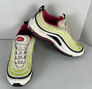 Nike Air Max 97 White Rush Pink Black Volt Green Sneakers Size 6y - Picture 1 of 10