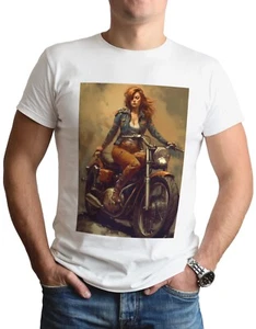 Mujer Motociclista Arte Camiseta Retro MC Bicicleta Motocicleta Rocker Rebelde Pin-Up Niña Camiseta Prenda para el torso - Imagen 1 de 2