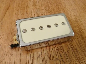 HUMBUCKER SIZED P90 GUITAR NECK PICKUP ALNICO 2 AGED WHITE ENCASED IN CHROME - Picture 1 of 3