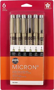 Sakura Pigma Micron Black Pens 6 Count Set 30062 - Picture 1 of 2