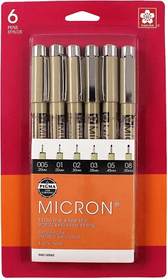 Sakura Pigma Micron Black Pens 6 Count Set 30062 - Image 1 of 2