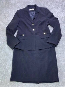 Calvin Klein Skirt Suit Women's 12 Black 2pc Blazer Skirt Office Wear Business - Picture 1 of 22