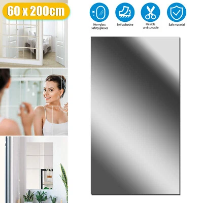 2m Large Mirror Wall Sticker Roll Self Adhesive Bathroom Room DIY Decor Mirror - image 1 of 4
