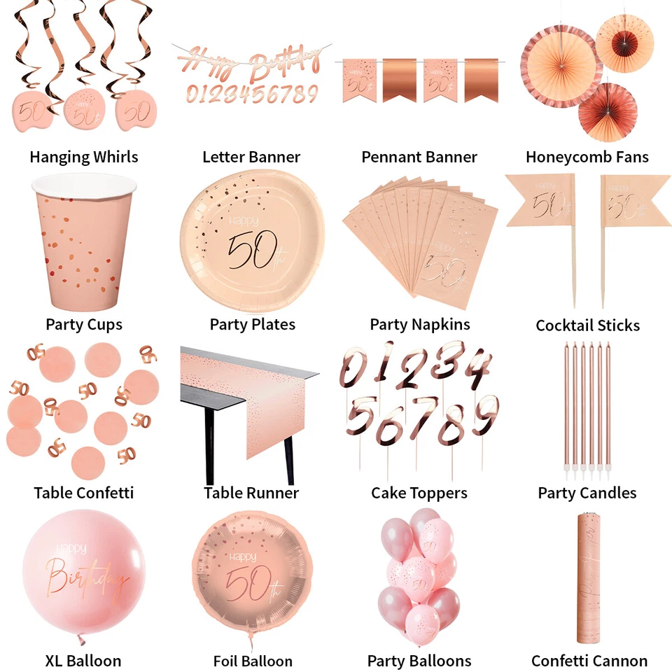 50TH BIRTHDAY LUSH BLUSH ELEGANT BIRTHDAY THEME - PARTYWARE COMPLETE SELECTION - Image 1 of 1