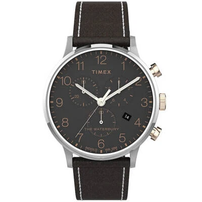 Timex Men's Watch Waterbury Chronograph Black Dial Leather Strap TW2T71500VQ - Image 1 of 3
