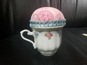 Vintage Crystal Clear Fine Porcelain Teacup Made In Poland pin cushion - Picture 1 of 3