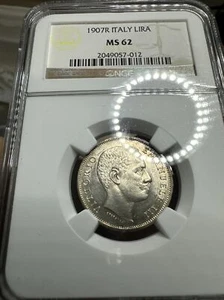 1907R ITALY  1 LIRA VITTORIO EMANUELE III NGC MS 62 - Picture 1 of 2