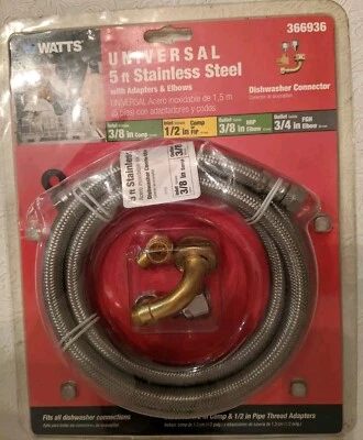 Conector para lavavajillas universal de 5 pies de vatios de acero inoxidable con adaptadores y codos Foto 1 de 3