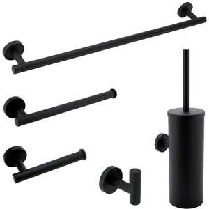 Matte Black Round Towel Rail Rack Toilet Paper Holder Robe Hook Stainless Steel - Picture 1 of 26