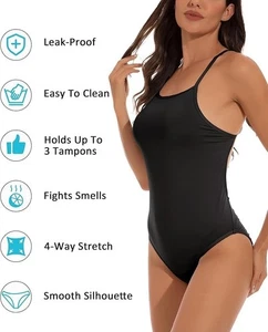 Costume da bagno d'epoca bagno mestruale antiperdite racerback atletico nero S - Foto 1 di 6