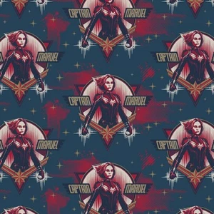 MARVEL COMICS CAPTAIN MARVEL SUPER HERO 100% Cotton NAVY FABRIC - Picture 1 of 1