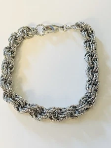 Silver Tone - Textured Chain Twisted Sparkle Bracelet - Approx 8” - Picture 1 of 8