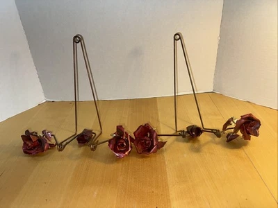 Set Of Two Antique Vintage Italian Tole Painted Copper Easel Display 9” - Image 1 of 4