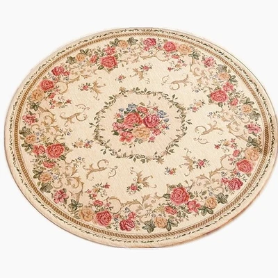 Jacquard Floral Rose Rug 3'x3' Round Soft Yoga Mat Shabby Rustic Home Decor - Image 1 of 4