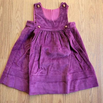 Vintage 80s Tess Originals Burgundy Corduroy Flock Lil Girls Size Dress 4T - Image 1 of 4