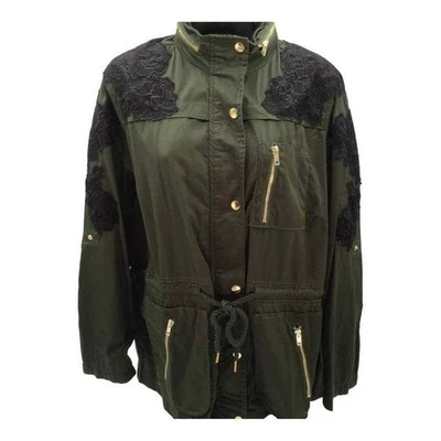Джинсовая 24/7 женская армейская зеленая универсальная куртка 16 Вт кружевная деталь карманы на молнии новая без ценников - Изображение 1 из 4