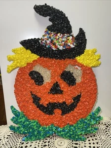 Geschmolzener Kunststoff Popcorn Kürbis Halloween Dekoration Jack-o-Laterne Vintage 17 Zoll - Bild 1 von 3