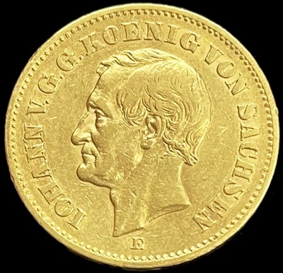 Moneda de 20 marcos de Johann de oro alemán de 1873 E Dresde como nueva Foto 1 de 2