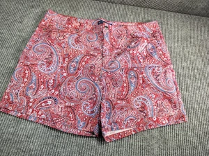 Bandolino Amy Shorts Women Size 16 Red Blue Paisley Modern Fit Cuffed Zip Pocket - Picture 1 of 12
