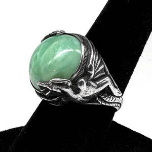 Antiker 20er Jahre STERLING DRACHEN RING Jugendstil Beaux Arts Greif Czech Peking Glas - Bild 1 von 6