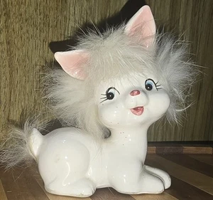 Vintage MCM Anthropomorphic Cat Kitten  Ceramic Fur Figurine Japan - Picture 1 of 10