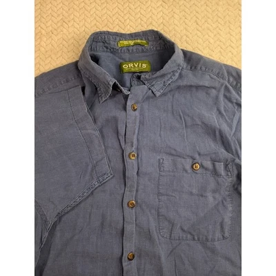 Camisa informal Orvis para hombre XL azul mezcla de cáñamo manga corta con botones Foto 1 de 4