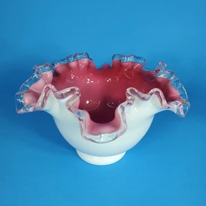 VTG Fenton Silver Crest Art Glass Pink & Milk White Ruffled Bowl Dish Footed - Picture 1 of 9