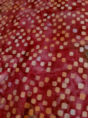 Vintage Sewing Fabric Batik Tie Dye Checkered Red Orange Green 19x34" Cotton - Image 1 of 4