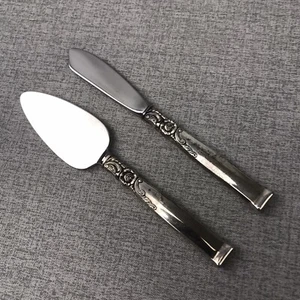 Antique Pie & Cake Dessert Server & Butter Knife w/ Sterling Handles Floral Rose - Picture 1 of 10