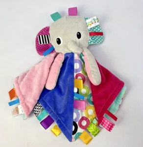 Taggies Elephant Lovey Bright Starts Colorful 14" Security Blanket Plush - Picture 1 of 7