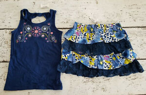 CHILDREN'S PLACE 10-12 Girls Blue Tank & Layered Floral Lace Skort Skirt NEW NWT