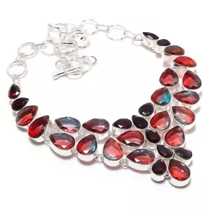 Bi-Color Tourmaline, Garnet Gemstone 925 Sterling Silver Jewelry Necklace 18" - Picture 1 of 5