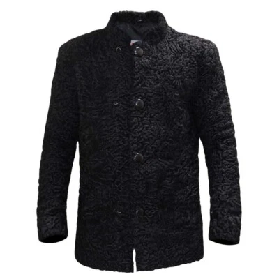 Mens Black Real Persian Lamb Fur Reversible Straight Jacket Coat PRESALEAllSizes - Image 1 of 4